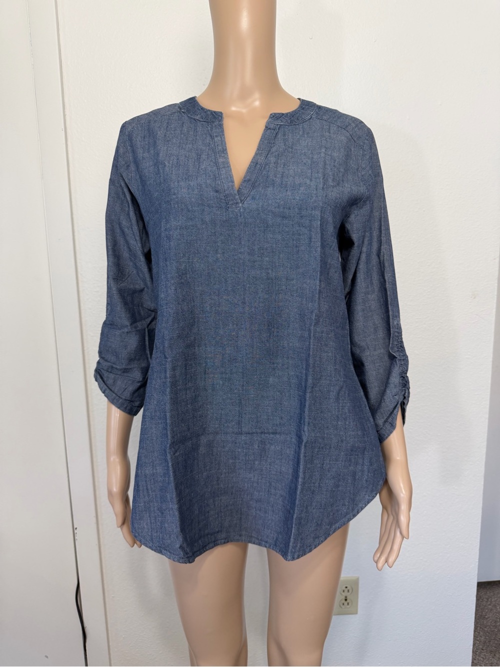 Van Heusen Blue Denim-Look Split Neck Tunic Size XS